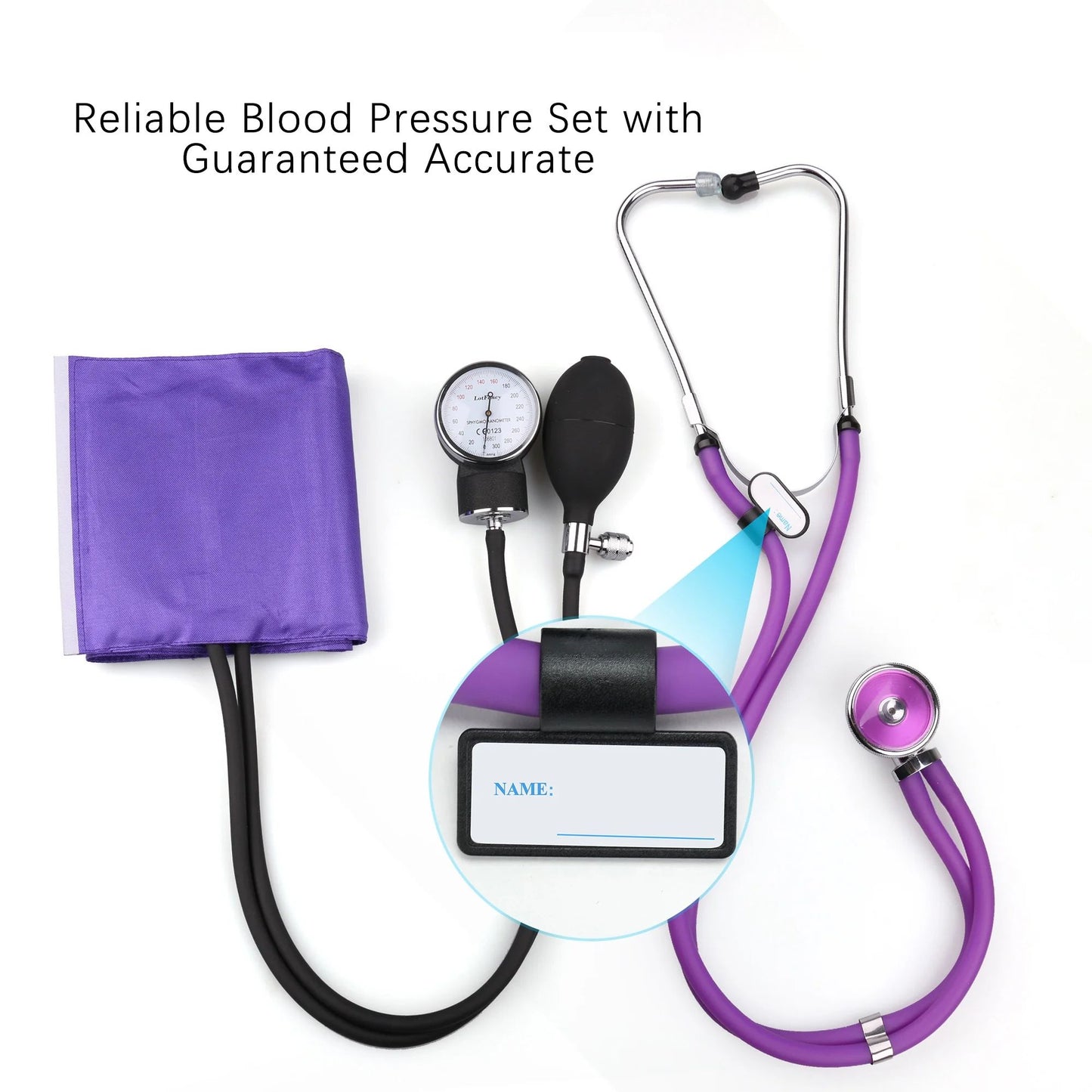 LotFancy Manual Blood Pressure Cuff, Aneroid Sphygmomanometer and Dual Head Stethoscope Kit,Purple
