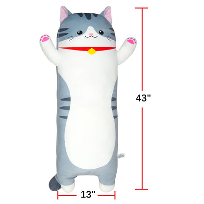 BenBen Grey Cat Soft Pillow, Stuffed Plush Long Throw Sleeping Pillow Toy