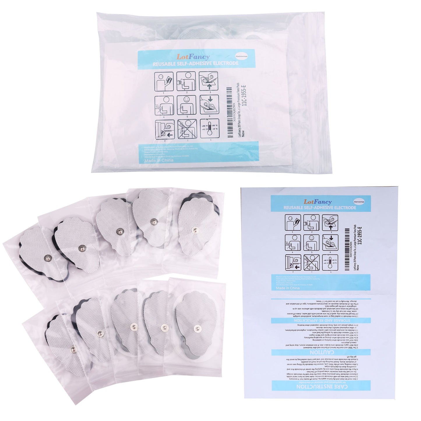 LotFancy 40 TENS Unit Replacement Pads Snap on, Self-Adhesive Electrode Pad, 1.8 x 3 in