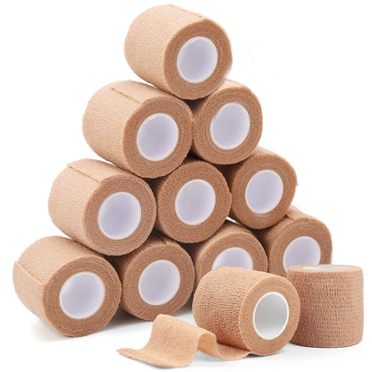 LotFancy 12 Pack Self Adherent Bandage Wrap, 2 in x 5 Yards Non-Woven Fabric Medical Tape