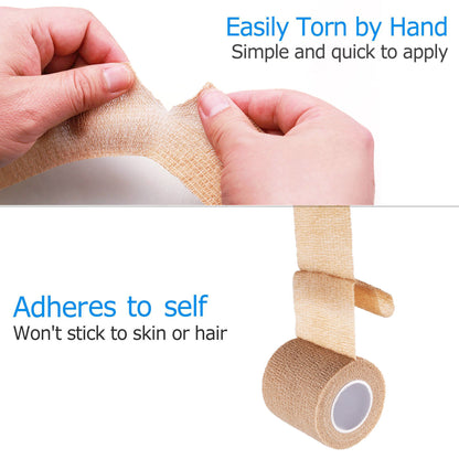 LotFancy 12 Pack Self Adherent Bandage Wrap, 2 in x 5 Yards Non-Woven Fabric Medical Tape