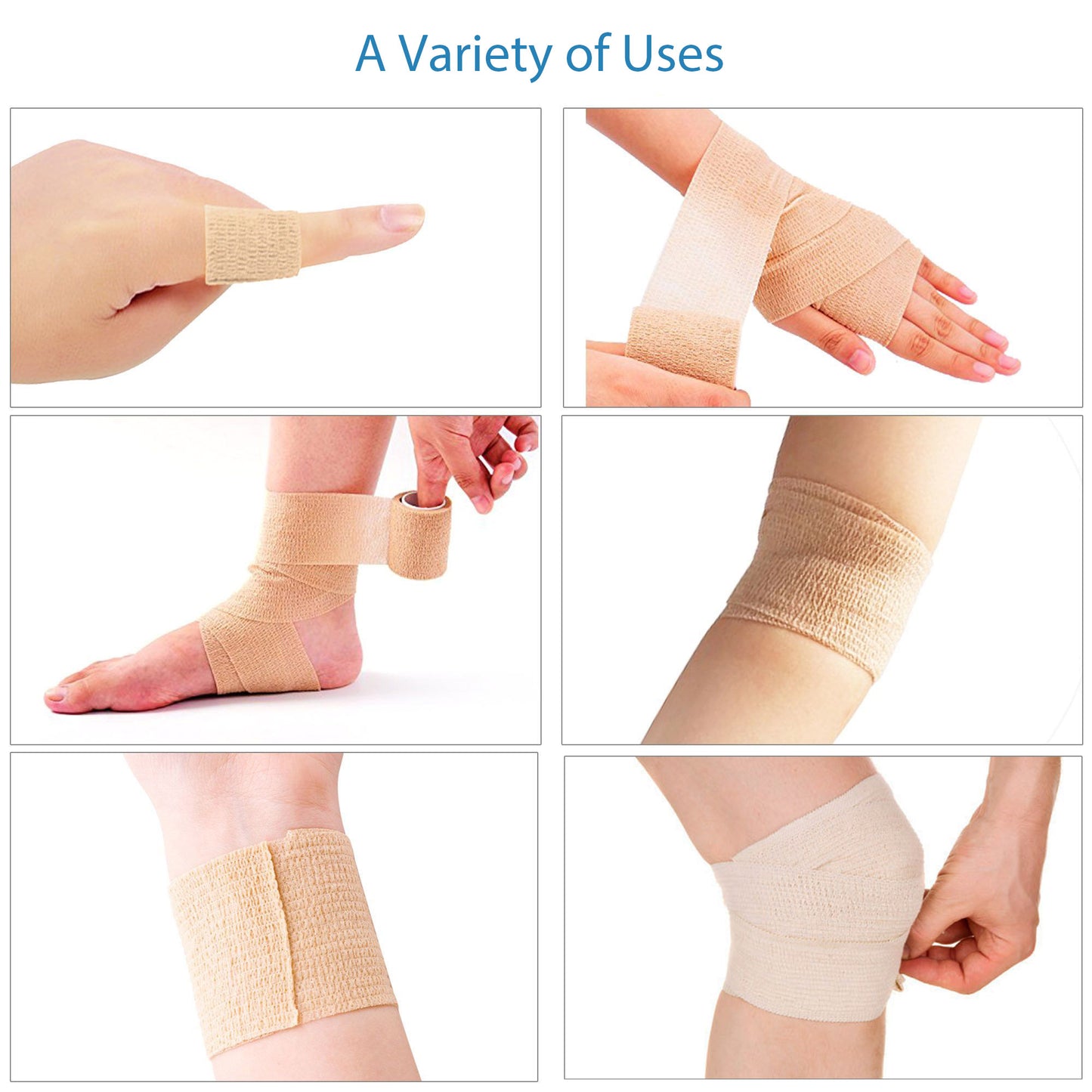 LotFancy 12 Pack Self Adherent Bandage Wrap, 2 in x 5 Yards Non-Woven Fabric Medical Tape