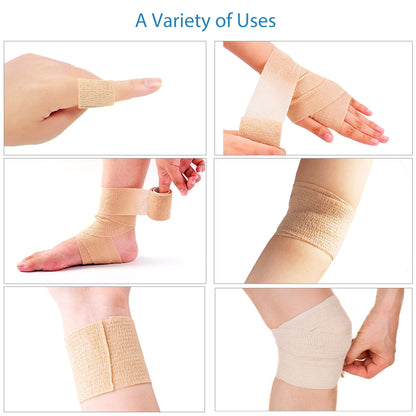 LotFancy 12 Pack Self Adherent Bandage Wrap, 2 in x 5 Yards Non-Woven Fabric Medical Tape