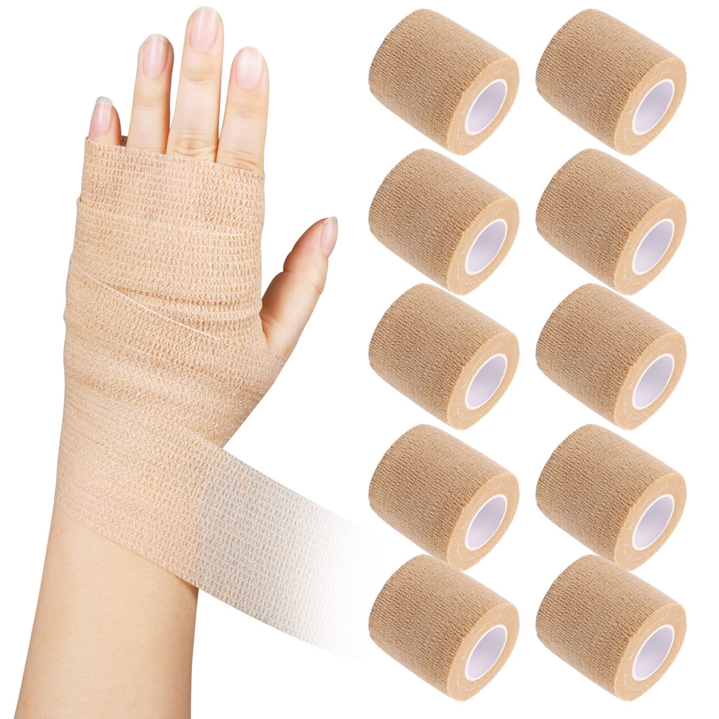 LotFancy 12 Pack Self Adherent Bandage Wrap, 2 in x 5 Yards Non-Woven Fabric Medical Tape