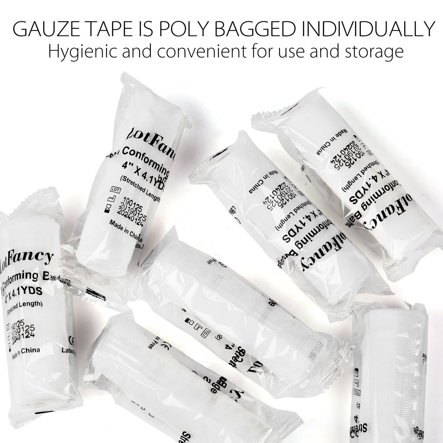 LotFancy Gauze Bandage Roll Gauze Wrap, 4" x 4 Yards Stretched, Conforming Gauze Rolls, Medical Wound Care Supplies for First Aid