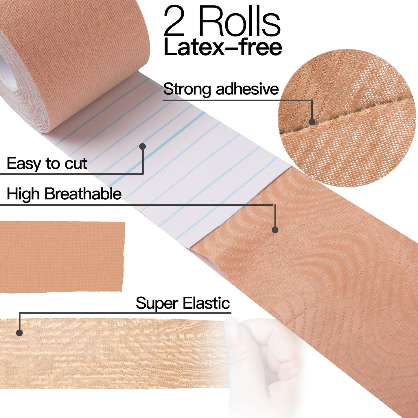 LotFancy 2 Rolls Kinesiology Tape, Cotton Elastic Premium Athletic Tape, 16ft x 2 in