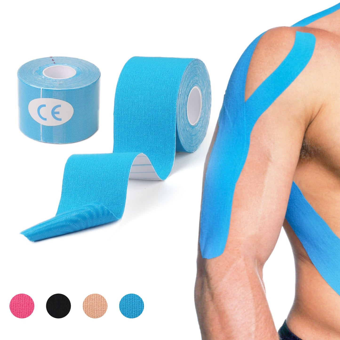 LotFancy 2 Rolls Kinesiology Tape,Cotton Elastic Premium Athletic Tape,16Ft x 2 in, Blue
