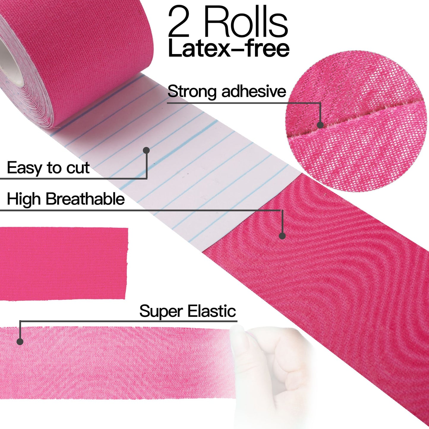 LotFancy 2 Rolls Kinesiology Tape, Cotton Elastic Premium Athletic Tape, 16ft x 2 in