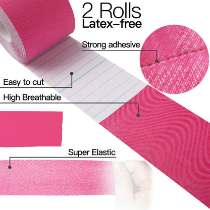 LotFancy 2 Rolls Kinesiology Tape, Cotton Elastic Premium Athletic Tape, 16ft x 2 in