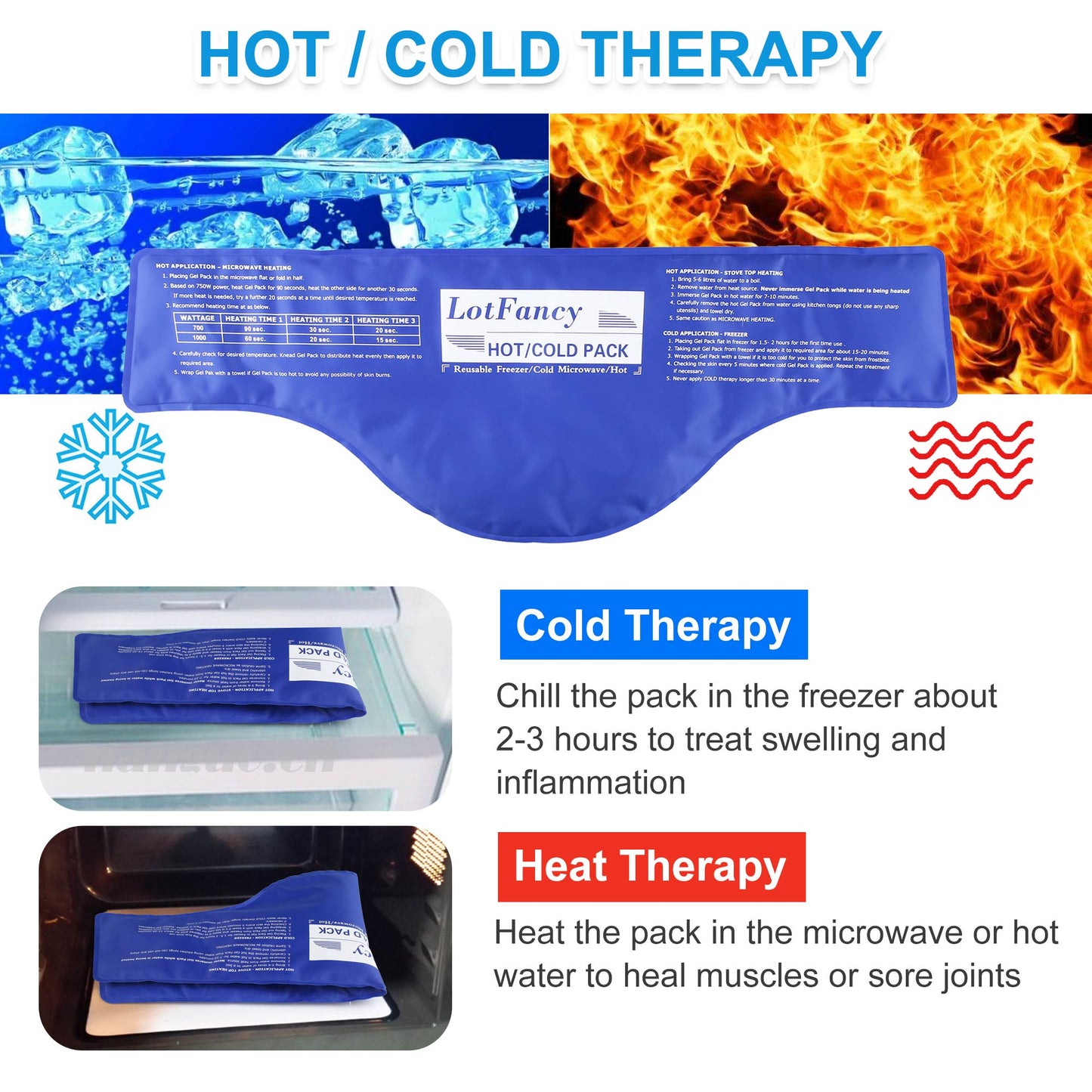 LotFancy Neck Ice Pack - Hot Cold Therapy Wrap for Shoulder, Cervical, Back - Cool Gel Pack for Arthritis, Tendonitis, Sports Injuries, Migraines, Headache Pain, Microwavable Heating Pad, Reusable