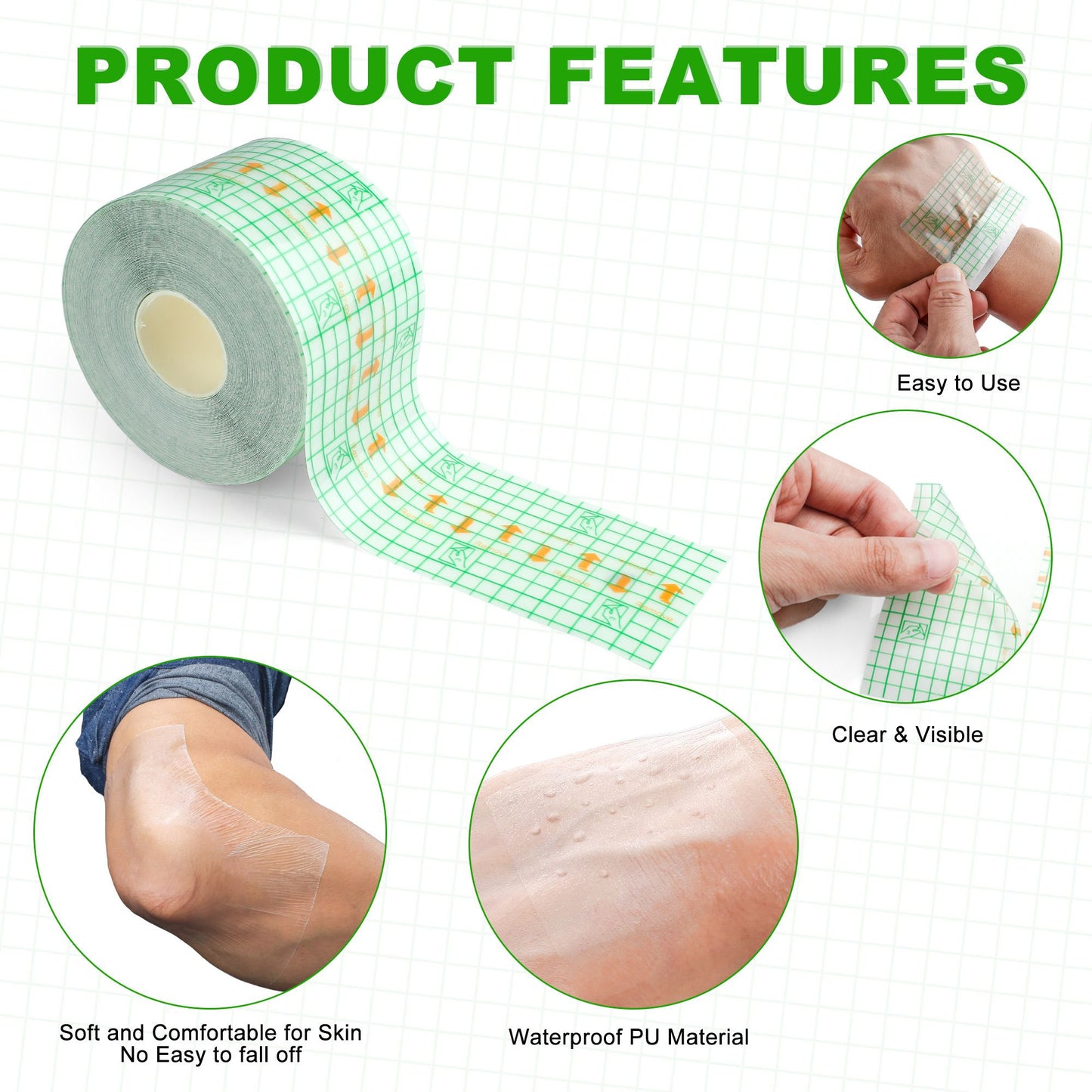 LotFancy 2 in x 13 Yards Tattoo Aftercare Bandage Rolls, Adhesive Transparent Film Dressing
