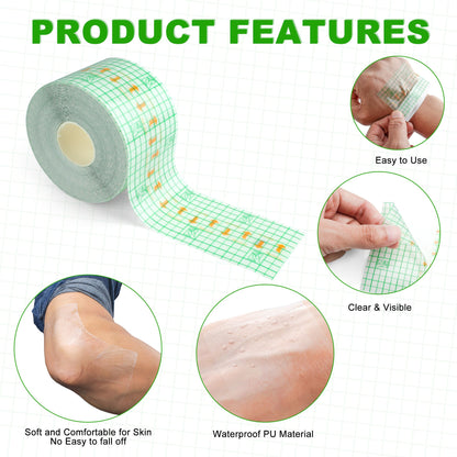 LotFancy 2 in x 13 Yards Tattoo Aftercare Bandage Rolls, Adhesive Transparent Film Dressing