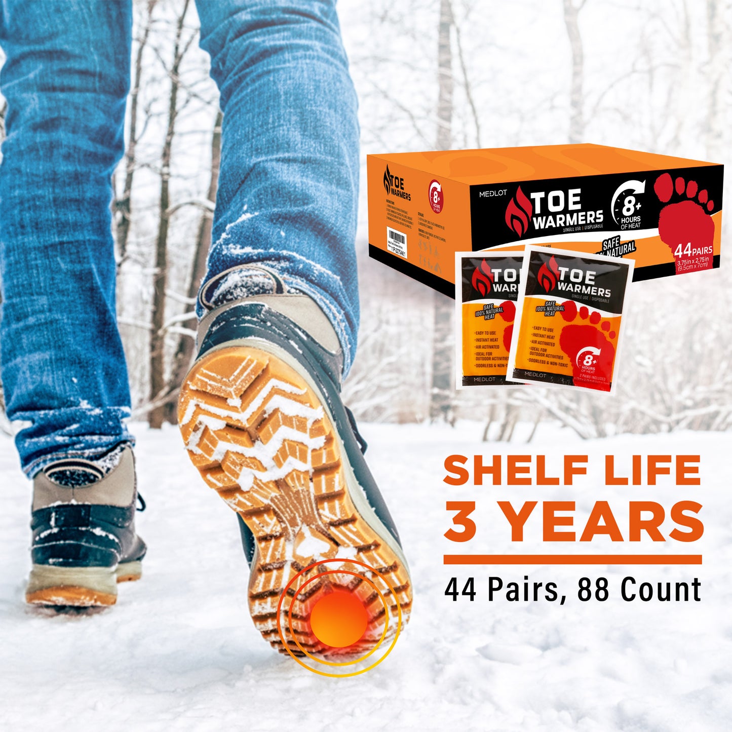 MEDLOT Toe Feet Warmers, 22/44 Pairs, Air-Activated Adhesive Warmers for Shoes and Boots