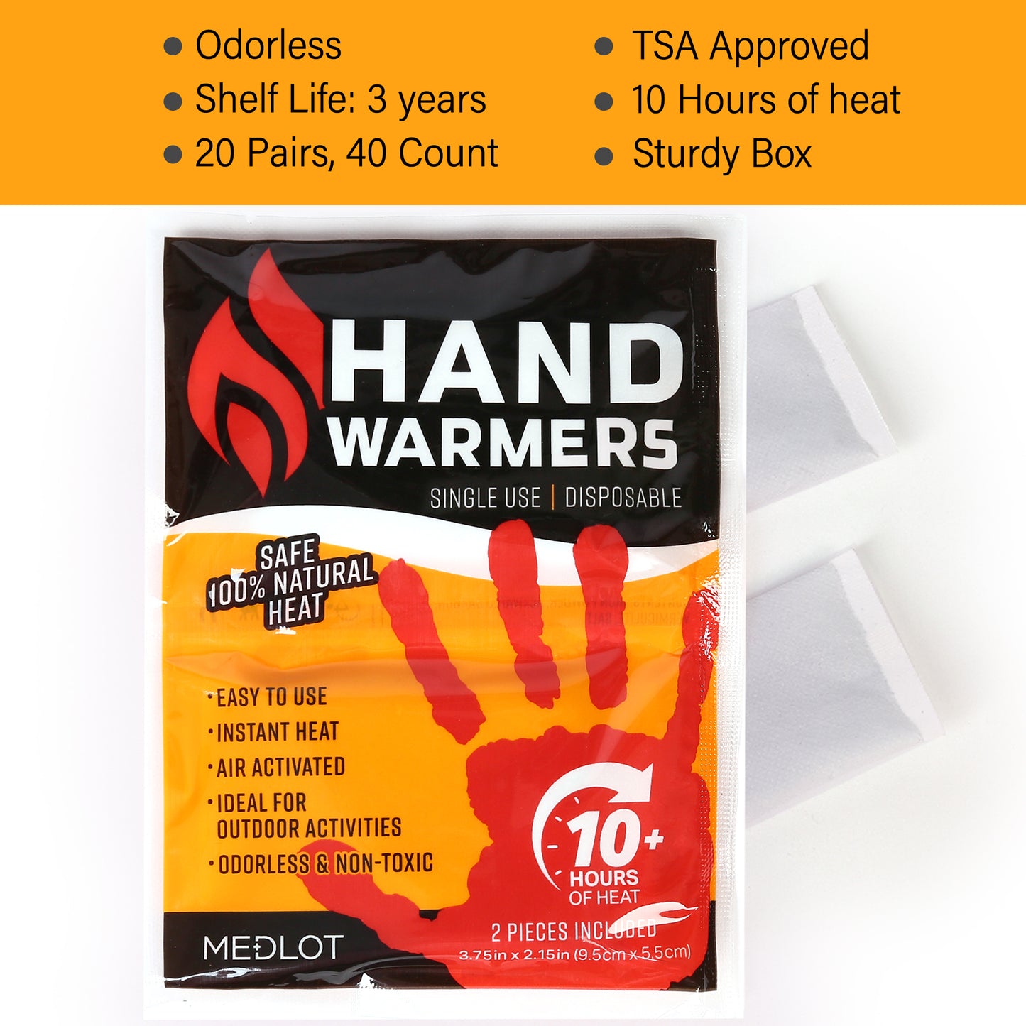 LotFancy Hot Hand Warmer, 20 Pair (40 Warmers), Odorless Air Activated Warmers, Up to 10 Hours of Heat