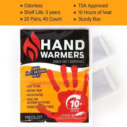 LotFancy Hot Hand Warmer, 20 Pair (40 Warmers), Odorless Air Activated Warmers, Up to 10 Hours of Heat