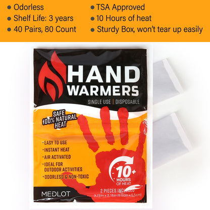 LotFancy Hand Warmer, 40 Pair (80 Warmers), Air Activated 10 Hours of Natural Odorless Heat Handwarmer
