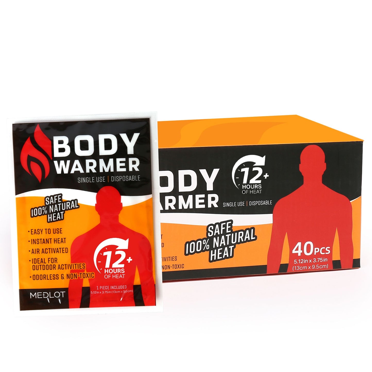 MEDLOT Body & Hand Warmers with Adhesive, Up to 18 Hours of Heat, , Air-activated Warmers, 40 Pack