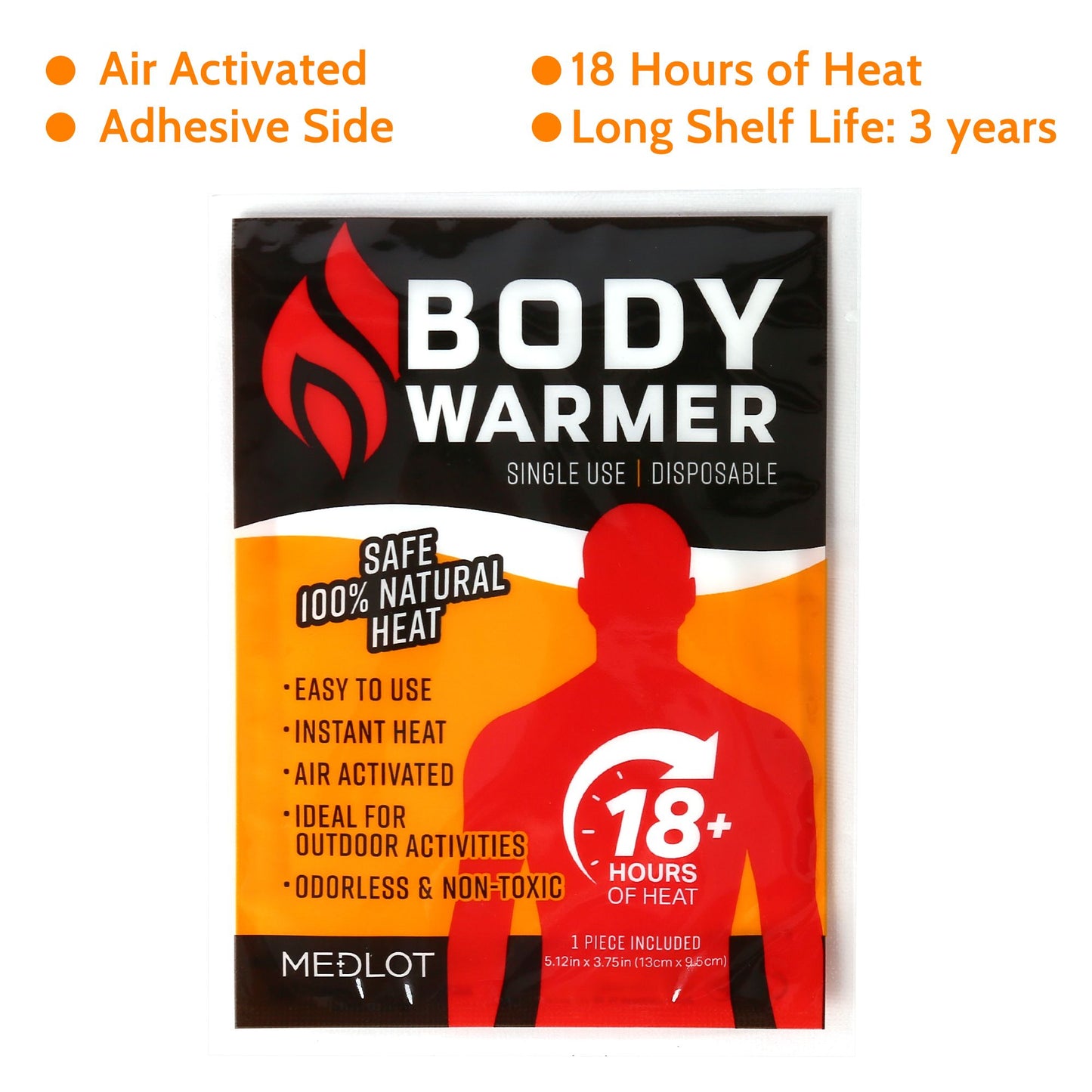 MEDLOT Body & Hand Warmers with Adhesive, Up to 18 Hours of Heat, , Air-activated Warmers, 40 Pack