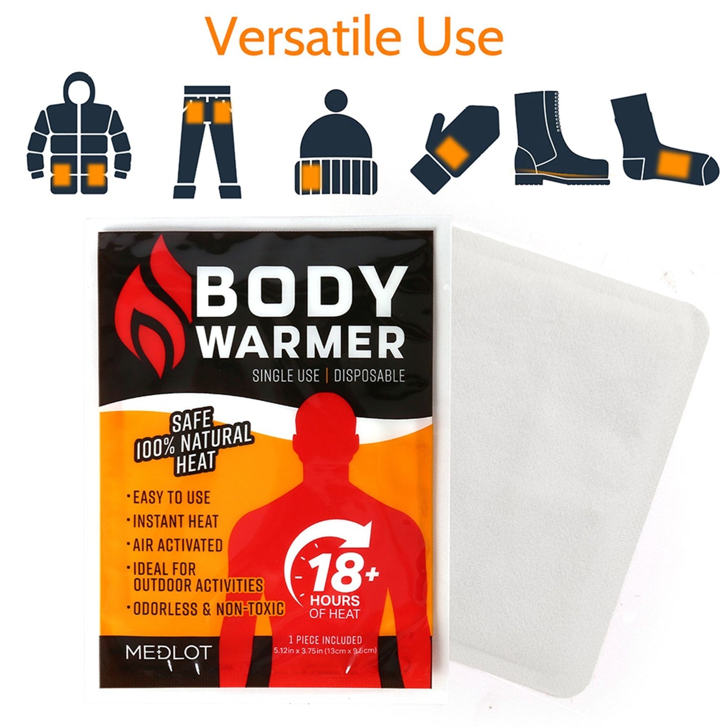 MEDLOT Body & Hand Warmers with Adhesive, Up to 18 Hours of Heat, , Air-activated Warmers, 40 Pack