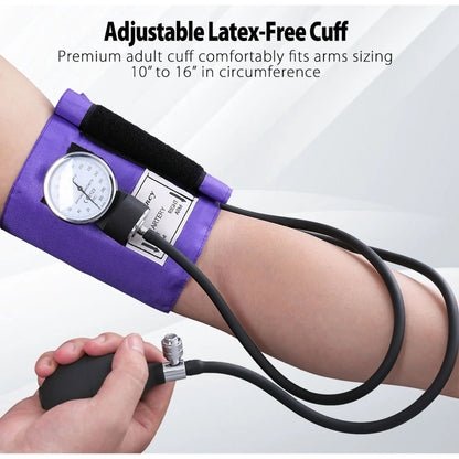 LotFancy Manual Blood Pressure Cuff, Aneroid Sphygmomanometer and Dual Head Stethoscope Kit,Purple