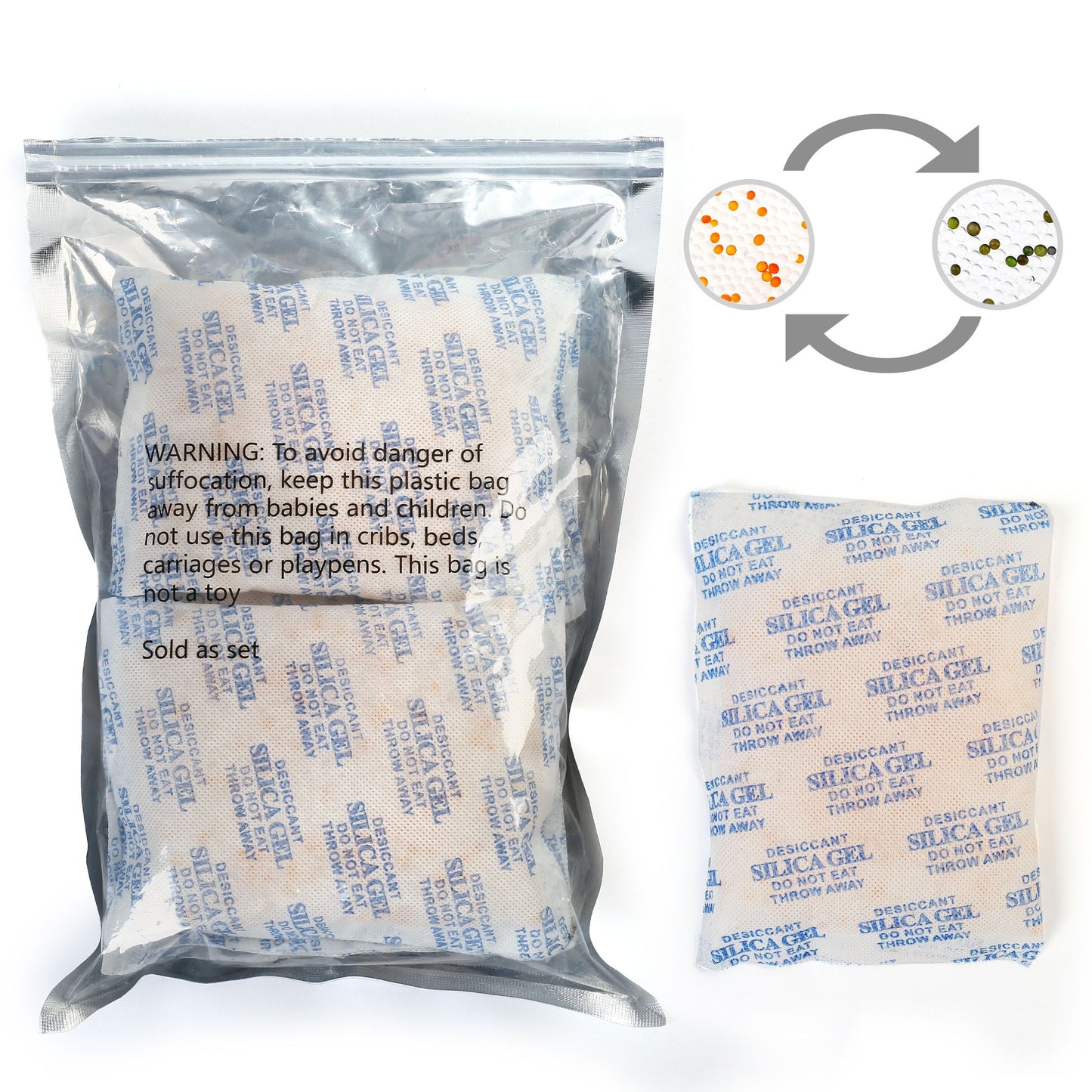 LotFancy Silica Gel Packs, Food Grade Desiccant Packs, Orange to Green Indicating, Non-Toxic Moisture Absorber Desiccant Bags