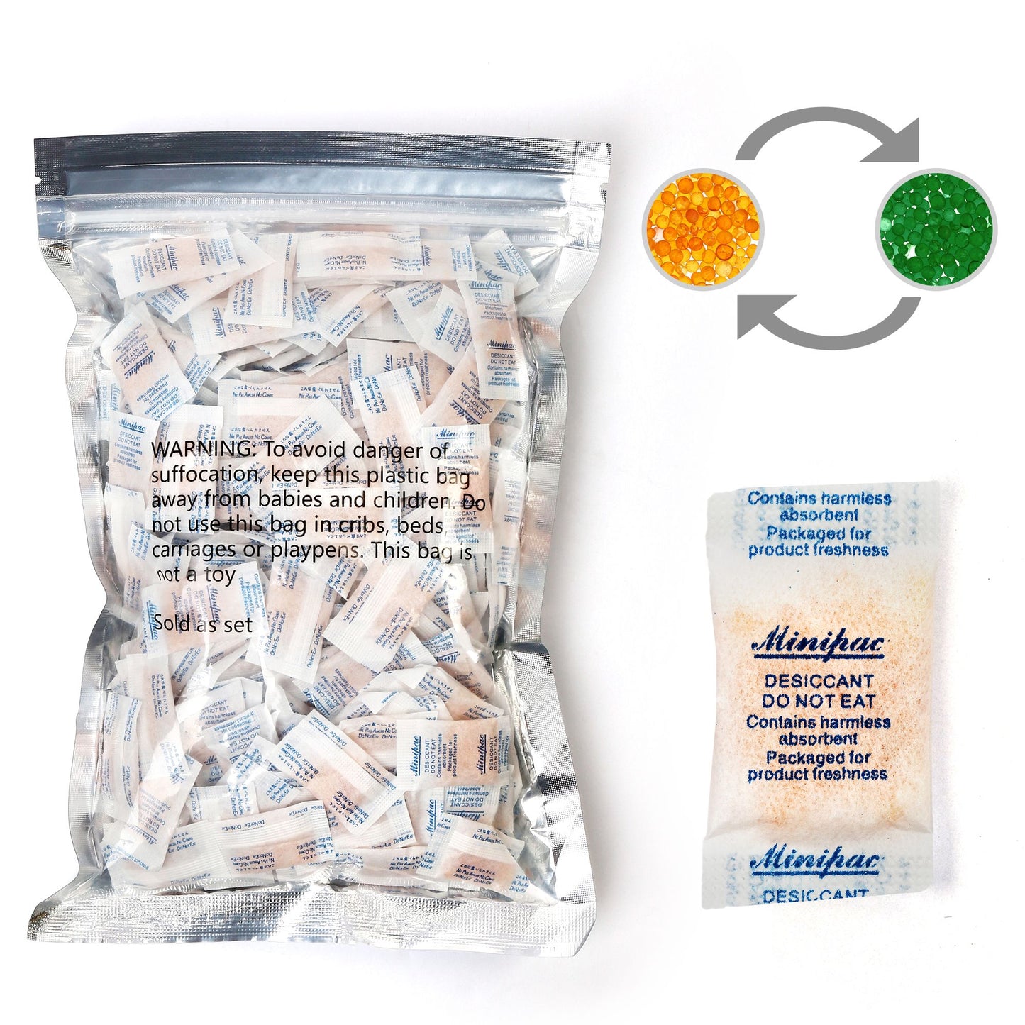 LotFancy Silica Gel Packs, Food Grade Desiccant Packs, Orange to Green Indicating, Non-Toxic Moisture Absorber Desiccant Bags