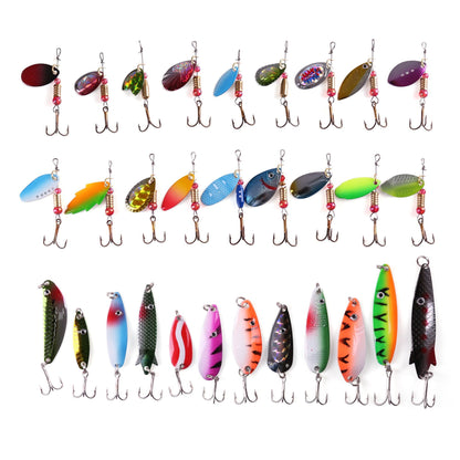 LotFancy Fishing Lures, 30 PCS Spinner Baits for Bass Perch Pike Walleye Trout Salmon, Assorted Hard Metal Spinner Lures Kit, Fit Saltwater and Freshwater