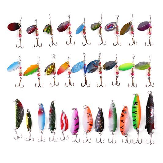 LotFancy Fishing Lures, 30 PCS Spinner Baits for Bass Perch Pike Walleye Trout Salmon, Assorted Hard Metal Spinner Lures Kit, Fit Saltwater and Freshwater