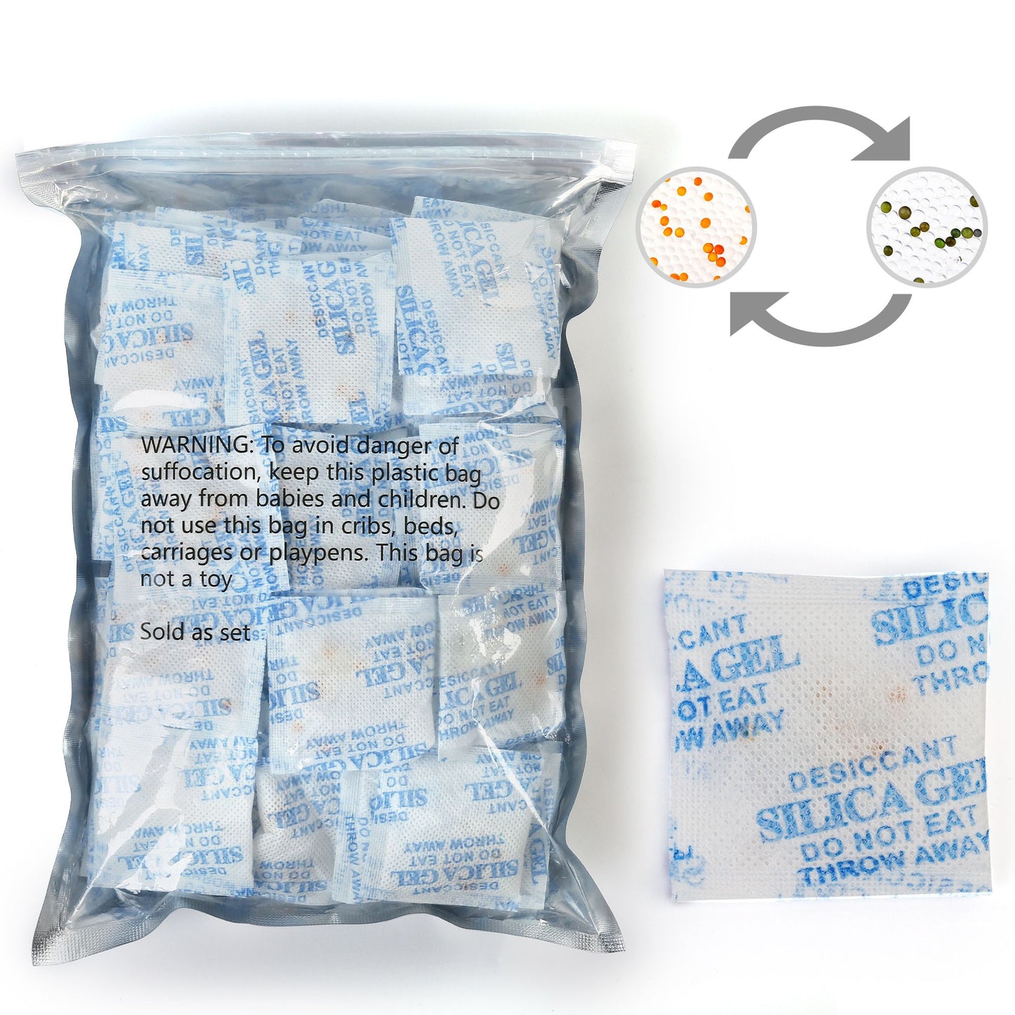 LotFancy Silica Gel Packs, Food Grade Desiccant Packs, Orange to Green Indicating, Non-Toxic Moisture Absorber Desiccant Bags