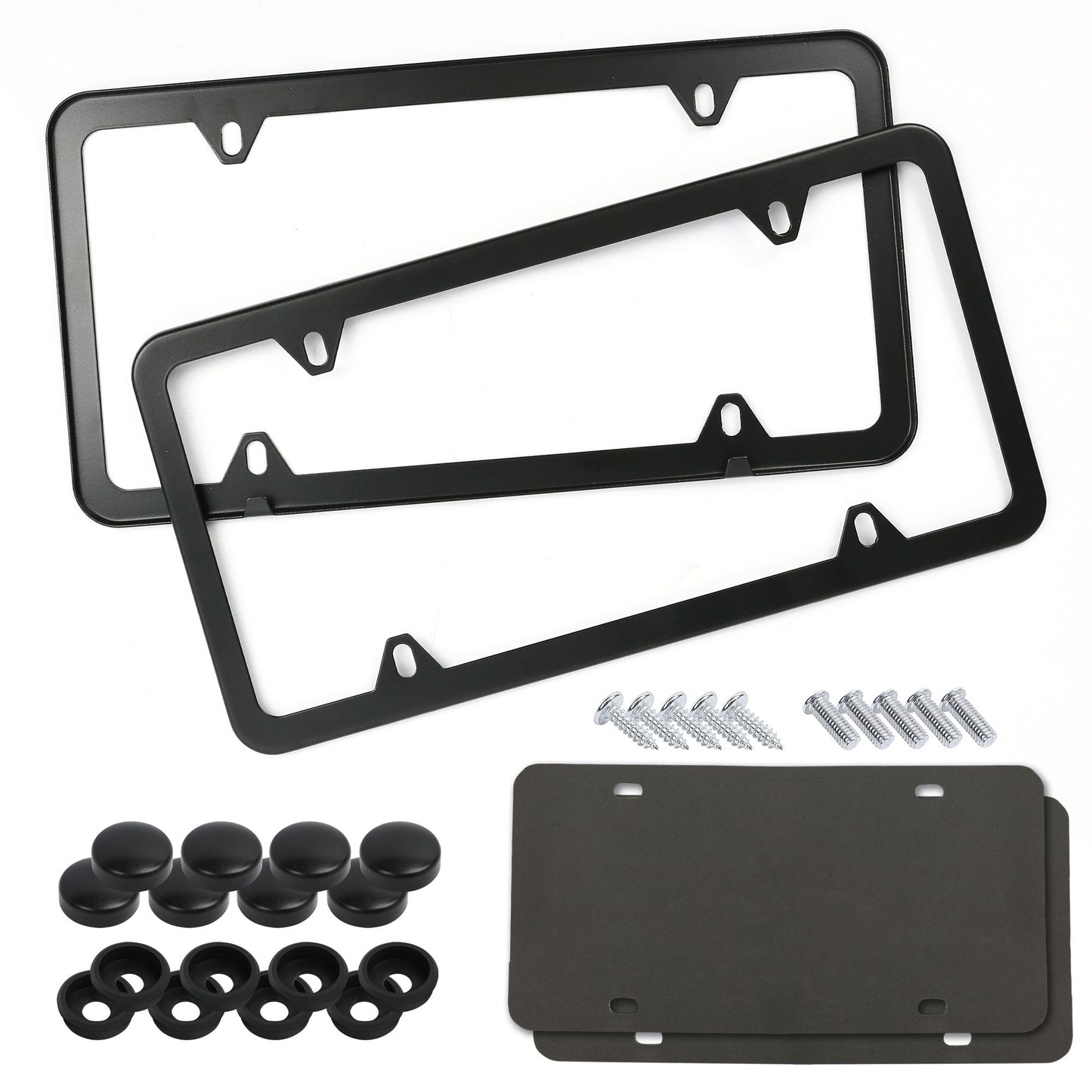 LotFancy Stainless Steel License Plate Frames, 2Pack 4 Hole Car License Plate Covers with Screws Washers Caps and Sponge Shock Pads, License Plate Holder for US Vehicles