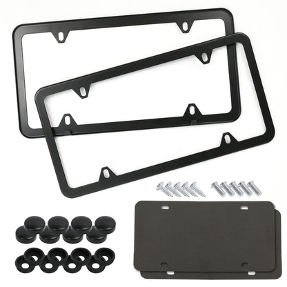 LotFancy Stainless Steel License Plate Frames, 2Pack 4 Hole Car License Plate Covers with Screws Washers Caps and Sponge Shock Pads, License Plate Holder for US Vehicles