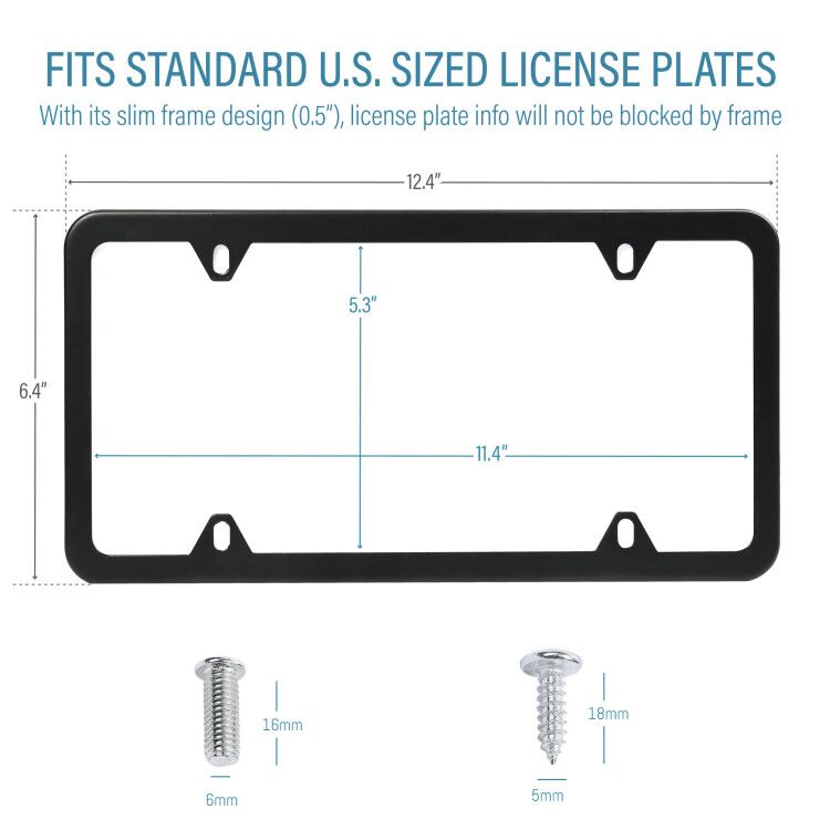 LotFancy Stainless Steel License Plate Frames, 2Pack 4 Hole Car License Plate Covers with Screws Washers Caps and Sponge Shock Pads, License Plate Holder for US Vehicles