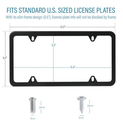 LotFancy Stainless Steel License Plate Frames, 2Pack 4 Hole Car License Plate Covers with Screws Washers Caps and Sponge Shock Pads, License Plate Holder for US Vehicles