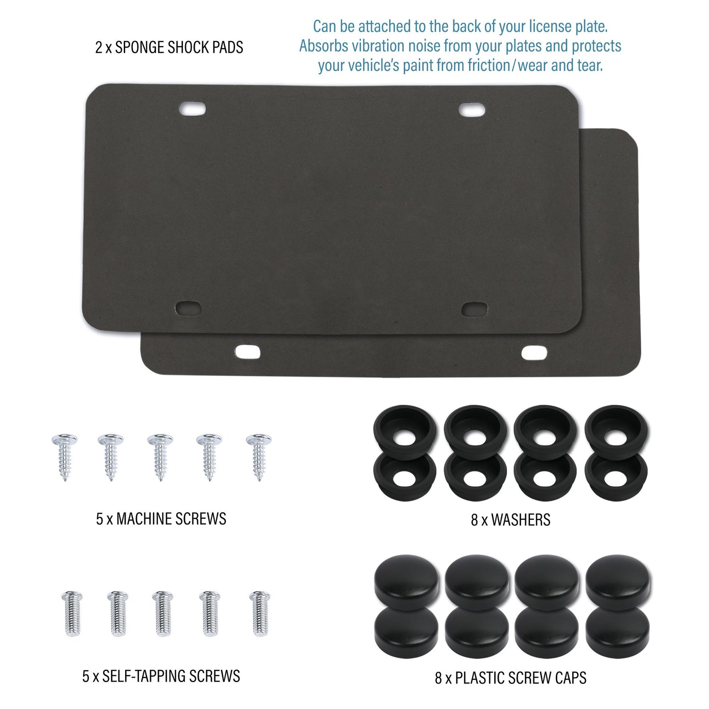 LotFancy Stainless Steel License Plate Frames, 2Pack 4 Hole Car License Plate Covers with Screws Washers Caps and Sponge Shock Pads, License Plate Holder for US Vehicles
