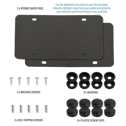 LotFancy Stainless Steel License Plate Frames, 2Pack 4 Hole Car License Plate Covers with Screws Washers Caps and Sponge Shock Pads, License Plate Holder for US Vehicles