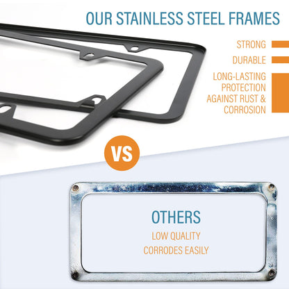 LotFancy Stainless Steel License Plate Frames, 2Pack 4 Hole Car License Plate Covers with Screws Washers Caps and Sponge Shock Pads, License Plate Holder for US Vehicles
