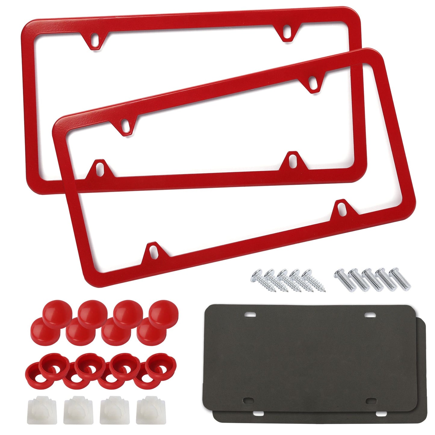 LotFancy Stainless Steel License Plate Frames, 2Pack 4 Hole Car License Plate Covers with Screws Washers Caps and Sponge Shock Pads, License Plate Holder for US Vehicles