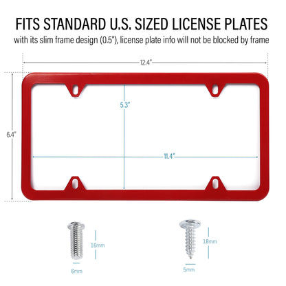 LotFancy Stainless Steel License Plate Frames, 2Pack 4 Hole Car License Plate Covers with Screws Washers Caps and Sponge Shock Pads, License Plate Holder for US Vehicles