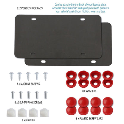 LotFancy Stainless Steel License Plate Frames, 2Pack 4 Hole Car License Plate Covers with Screws Washers Caps and Sponge Shock Pads, License Plate Holder for US Vehicles