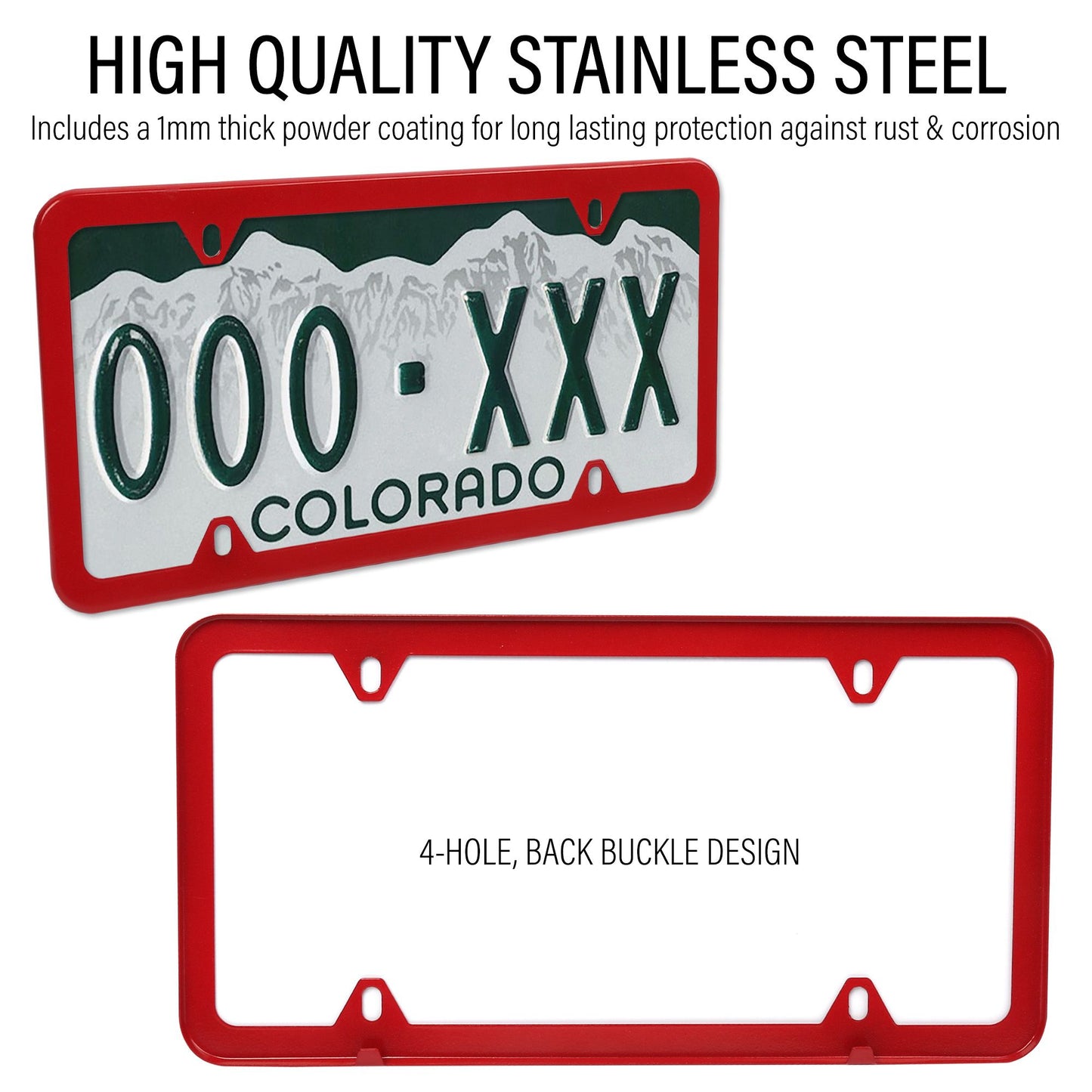 LotFancy Stainless Steel License Plate Frames, 2Pack 4 Hole Car License Plate Covers with Screws Washers Caps and Sponge Shock Pads, License Plate Holder for US Vehicles