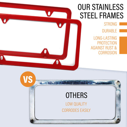 LotFancy Stainless Steel License Plate Frames, 2Pack 4 Hole Car License Plate Covers with Screws Washers Caps and Sponge Shock Pads, License Plate Holder for US Vehicles