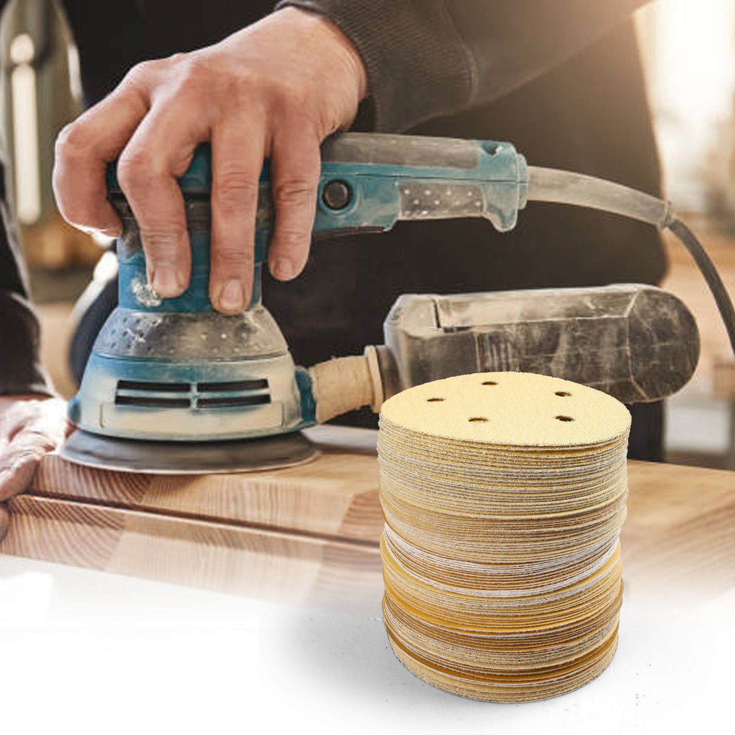 LotFancy 5-Inch 5-Hole Dustless Hook-and-Loop Sanding Disc Sander Paper