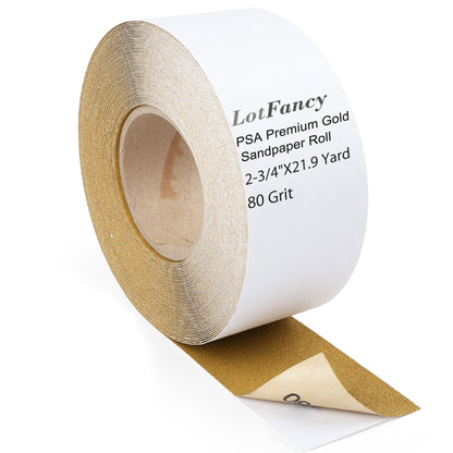 LotFancy Sandpaper Roll, PSA Self Adhesive Sticky Back Longboard Sand Paper, 2-3/4" Wide by 21.9 Yard Long, Premium Aluminum Oxide Abrasive Sanding Roll, for Automotive and Woodworking