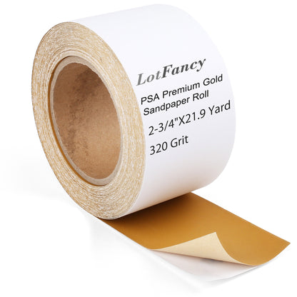 LotFancy Sandpaper Roll, PSA Self Adhesive Sticky Back Longboard Sand Paper, 2-3/4" Wide by 21.9 Yard Long, Premium Aluminum Oxide Abrasive Sanding Roll, for Automotive and Woodworking