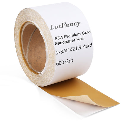 LotFancy Sandpaper Roll, PSA Self Adhesive Sticky Back Longboard Sand Paper, 2-3/4" Wide by 21.9 Yard Long, Premium Aluminum Oxide Abrasive Sanding Roll, for Automotive and Woodworking