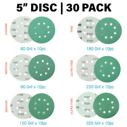 LotFancy 5 Inch 8 Holes Green Wet Dry Sander Sandpaper, Hook and Loop Sanding Discs,