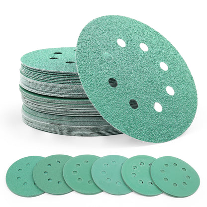 LotFancy 5 Inch 8 Holes Green Wet Dry Sander Sandpaper, Hook and Loop Sanding Discs,