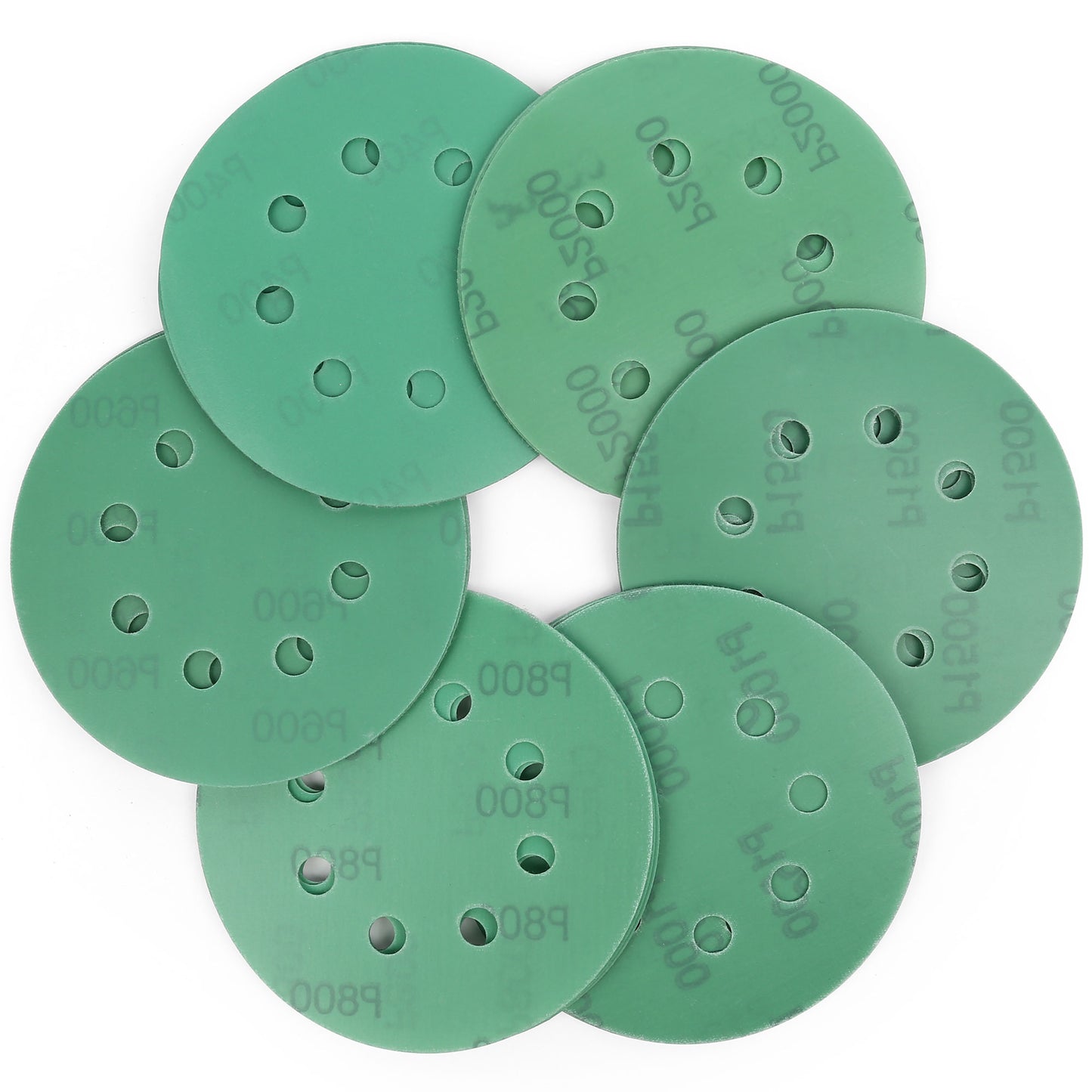 LotFancy 5 Inch 8 Holes Green Wet Dry Sander Sandpaper, Hook and Loop Sanding Discs,