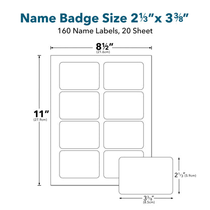 Flexible Name Tag Stickers, White Rectangle Labels, Removable Name Badges, 2-1/3x3-3/8 inches