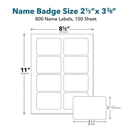 Flexible Name Tag Stickers, White Rectangle Labels, Removable Name Badges, 2-1/3x3-3/8 inches